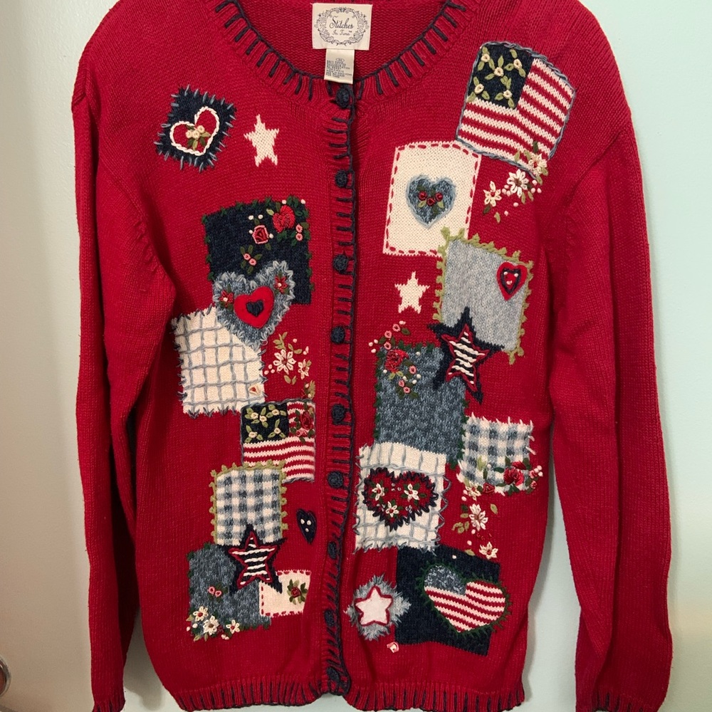 Beautiful americana stars and stripes sweater by stitches in time size medium